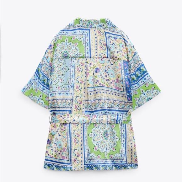 ZARA BOHO PAISLEY BELTED PRINT BLOUSE - Picture 8 of 9